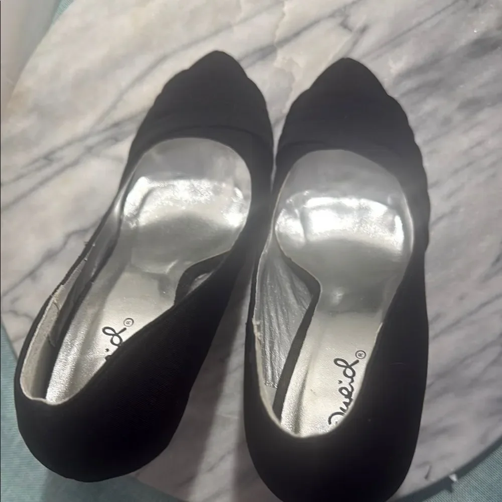 Qupid Black Peep-Toe Heels